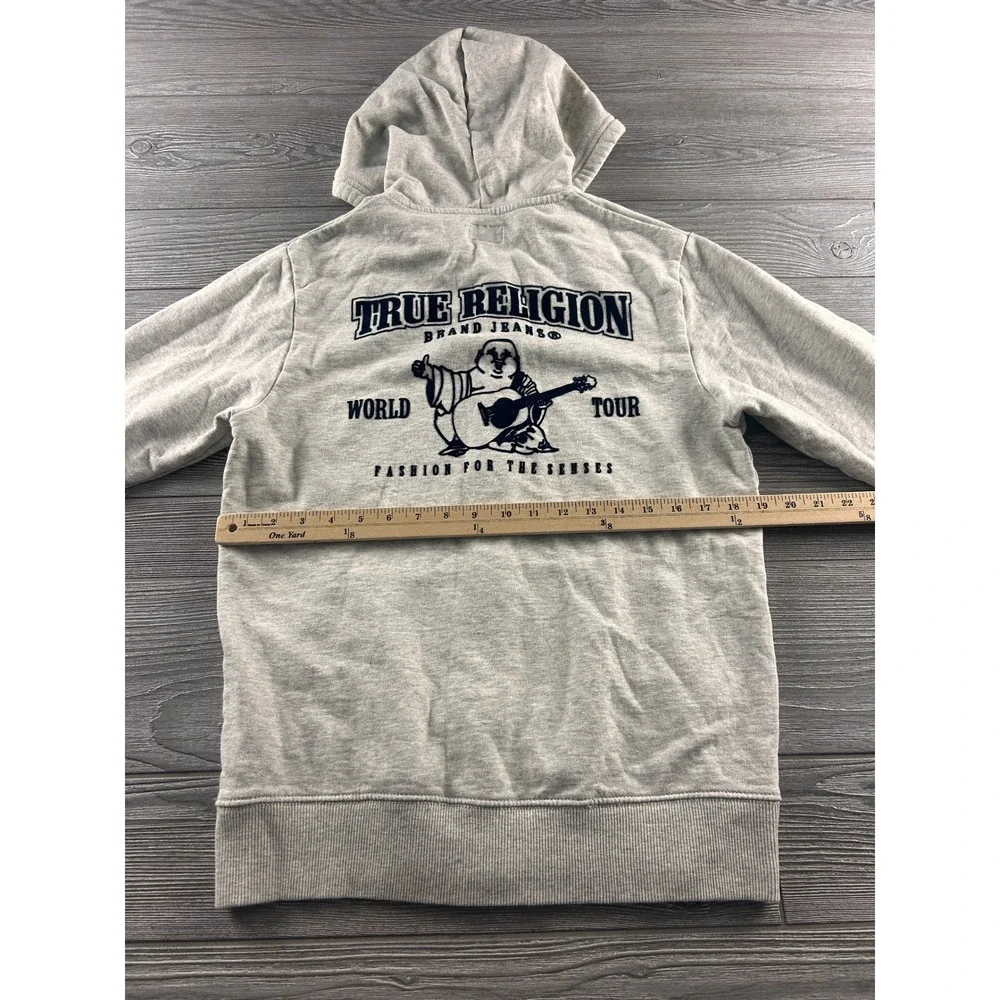 True Religion womens World Tour Buddha Zip Up Hoodie Gray Organic Cotton Medium